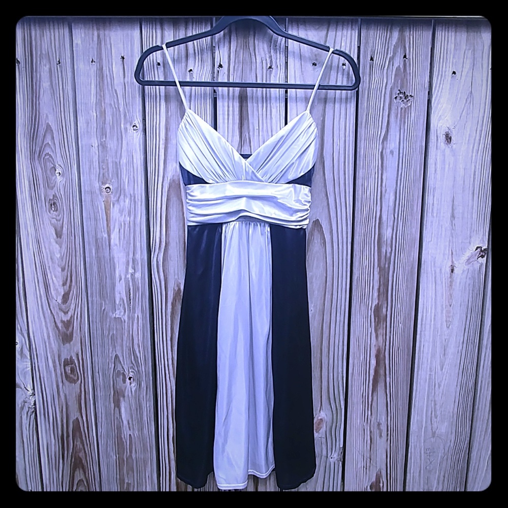 Silky Navy and Pearl Formal Dress